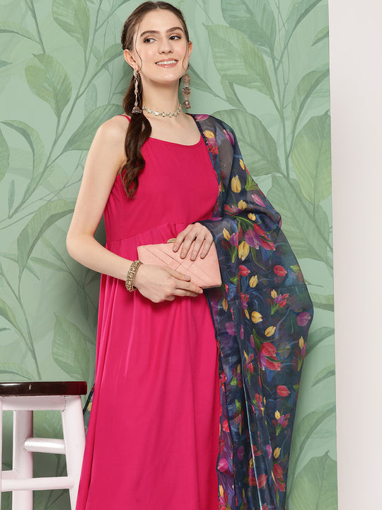 Fuchsia Strappy Set W Navy Pink Or Dupatta