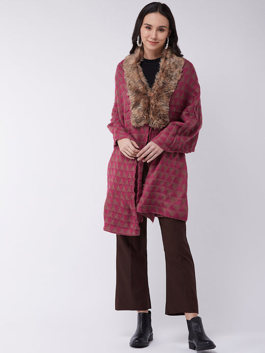 Pink Geometric Faux Fur Cape