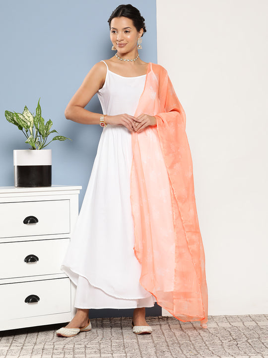 Cream Strappy With Peach White Chintz Organza Dupatta