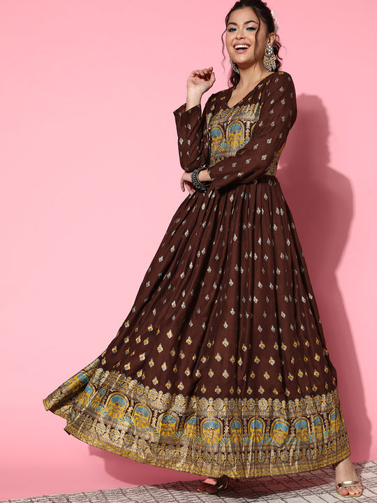 Brown Gold Border Anarkali Kurta
