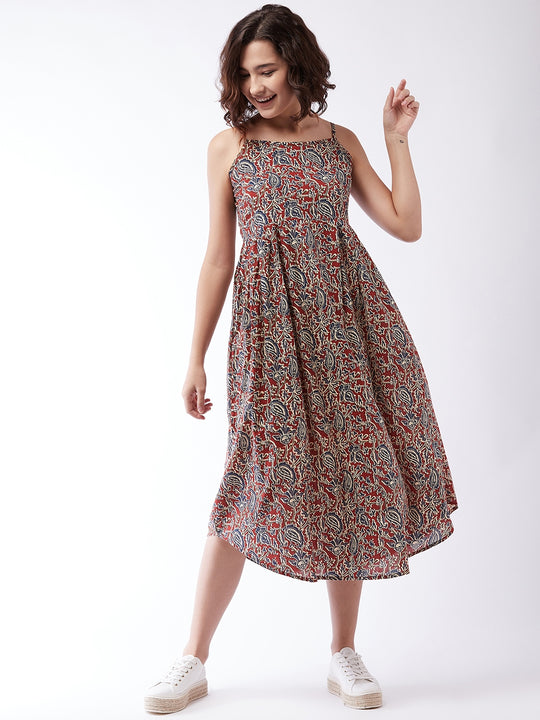 Maroon Kalamkari Strappy Kurta For Teens