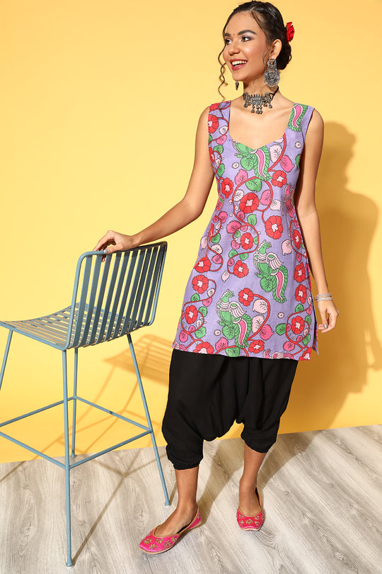 Orchid Kalamkari Printed Short Dress Harem Set