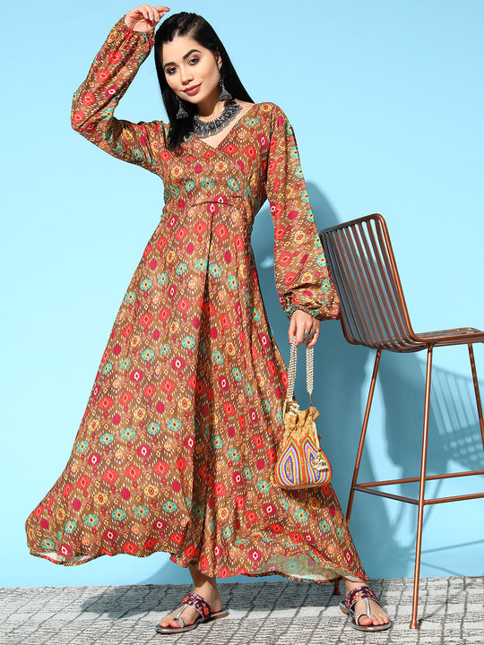 Rust Edgy Print Dress