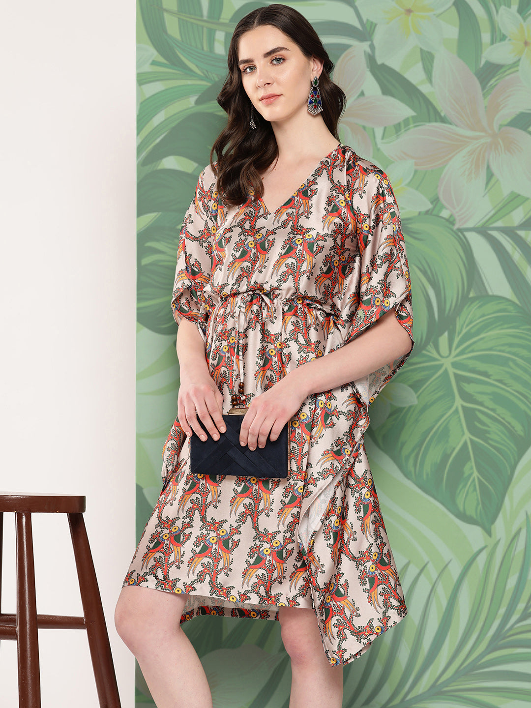 Elegant Bird Print Kaftan