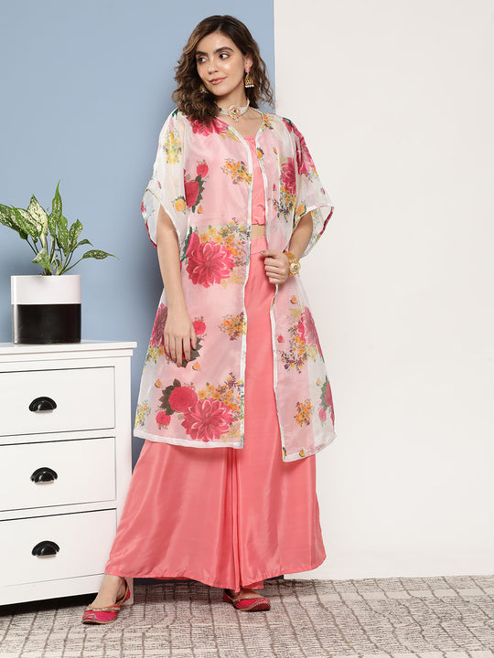 Cassatta Peach Coord Set W - Cream Pink Floral Cape