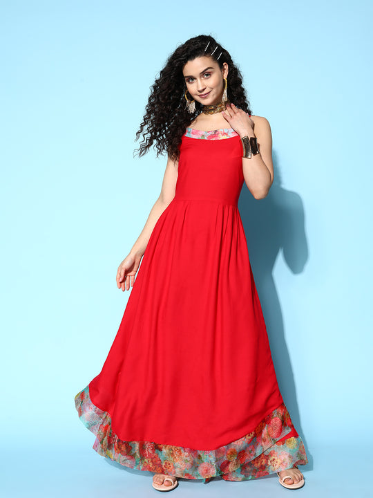 Red Strappy Organza Border Kurta Set