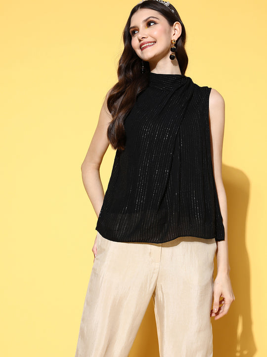 Black Lurex Tie Up Top