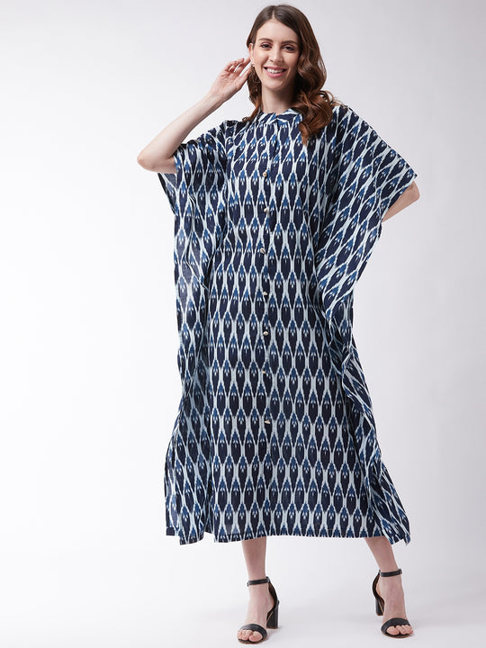Blue Ikkat Look Kaftan Dress