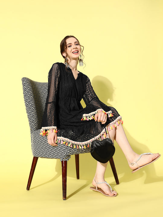 Black Lacy Dress With Tassles