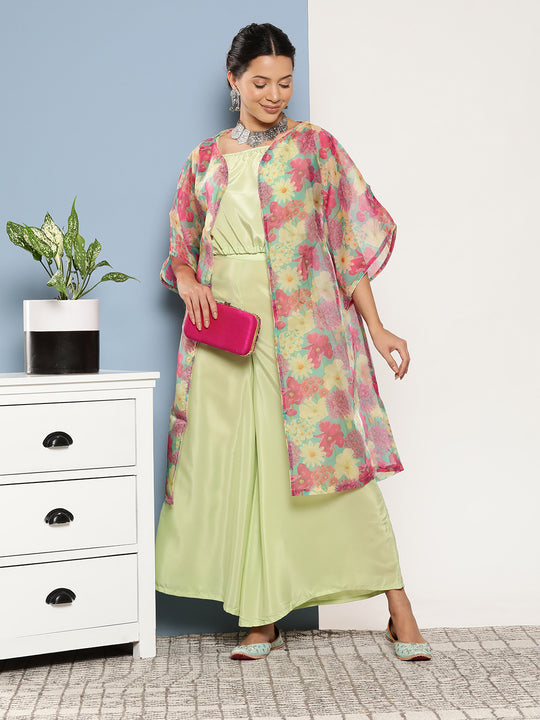Cassatta Green Coord Set W -Pink Green Floral Cape