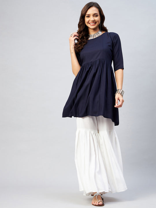 Navy Blue Short Anarkali Kurta