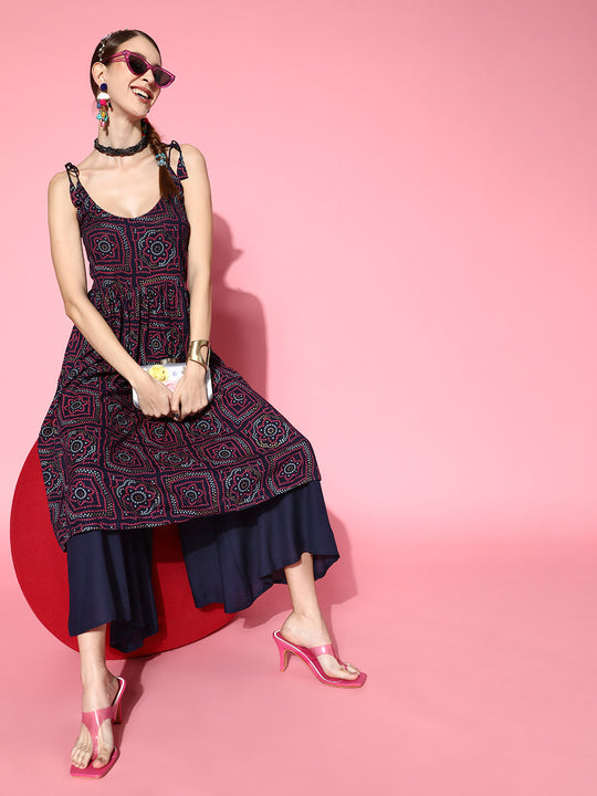Navy Bandhani Backdetail Kurta Set