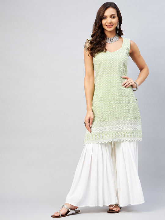 Green Sweetheart Neckline Kurta