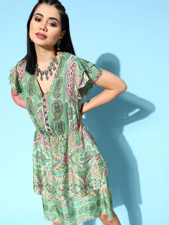 Soft Green Tiered Short Dress
