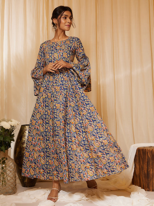 Blue Kalamkari Floor Length Dress