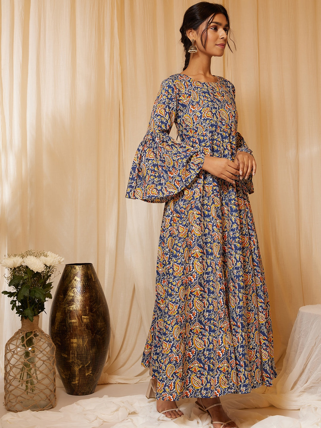 Blue Kalamkari Floor Length Dress
