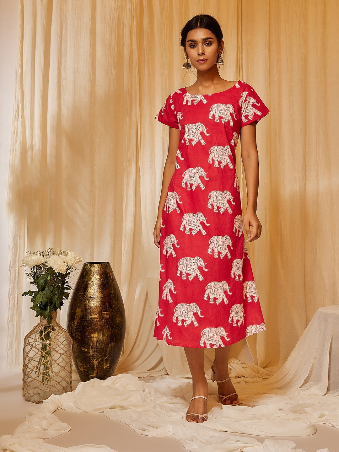 InWeave Red Elephant Print Dress XL for Women InWeave Red Elephant Print Dress XL for Women