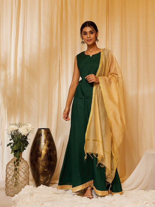 Bottle Green Skirt Top Set