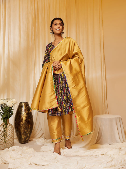 Charcoal Black Lehariya Silk Set