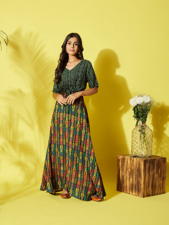 Green Bandhani and Skirt Set