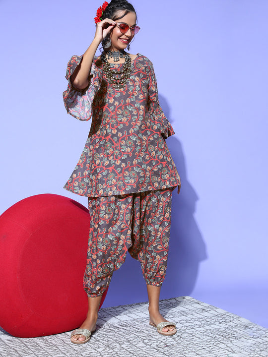 Black Kalamkari Print Harem Set