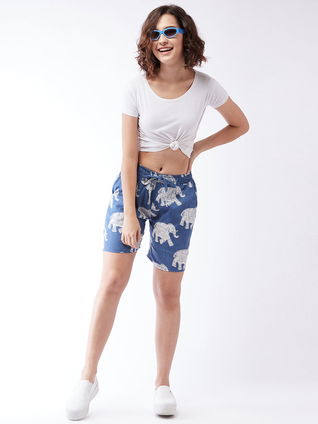 Light Blue Elephant Shorts For Teens