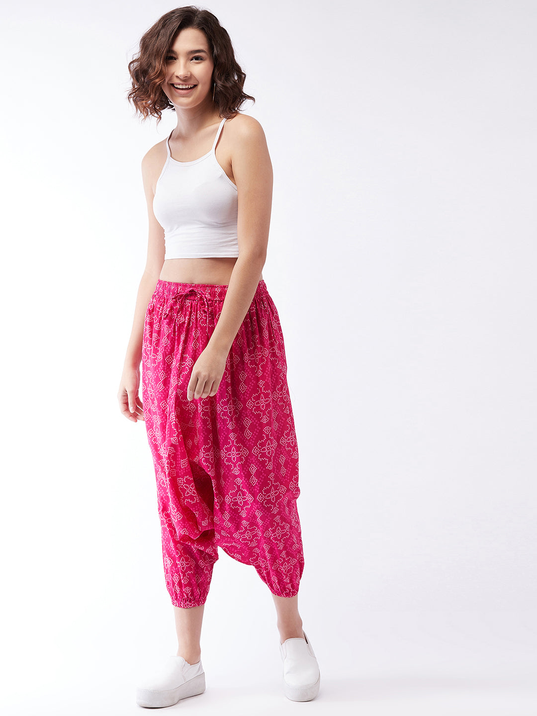 Pink Bandhini Harem Pants For Teens
