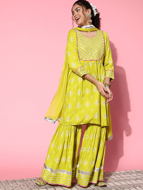 Light Green Gota Work Kurta Sharara Set