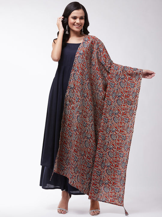 Maroon Kalamkari Dupattas With Tassel