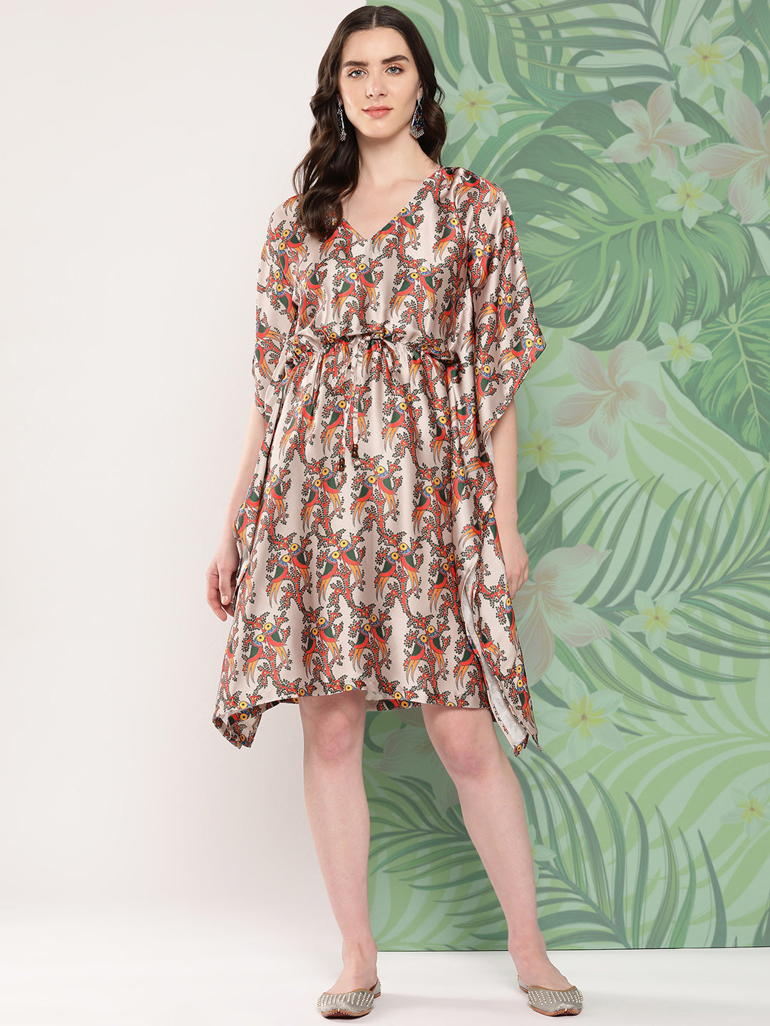 Elegant Bird Print Kaftan