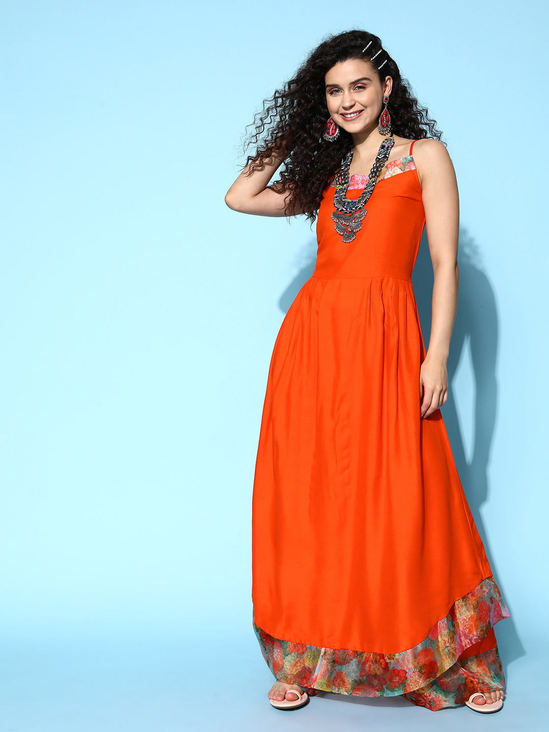 Orange Strappy Organza Border Kurta Set