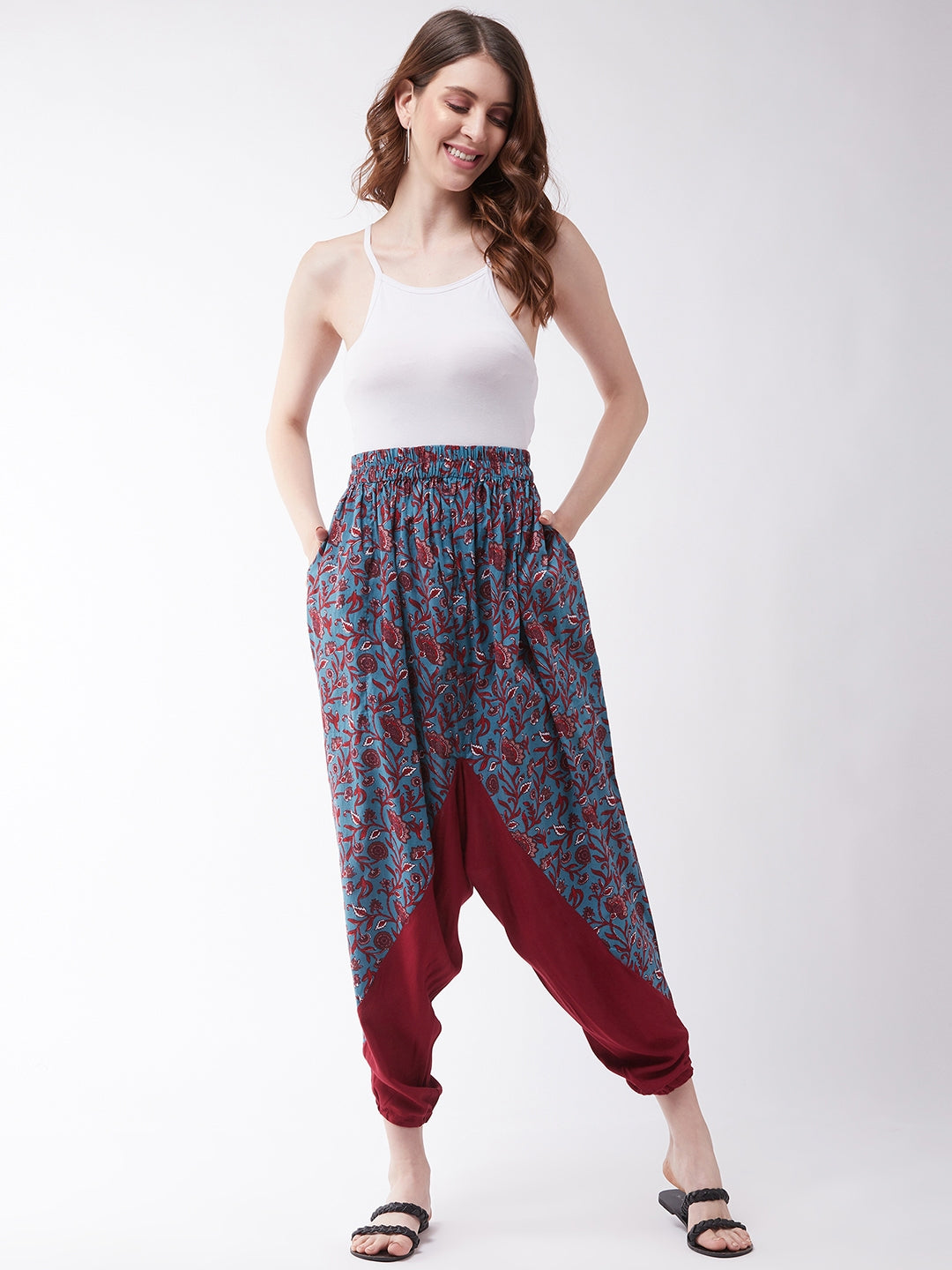 Blue-Maroon Kalamkari Harem Pant