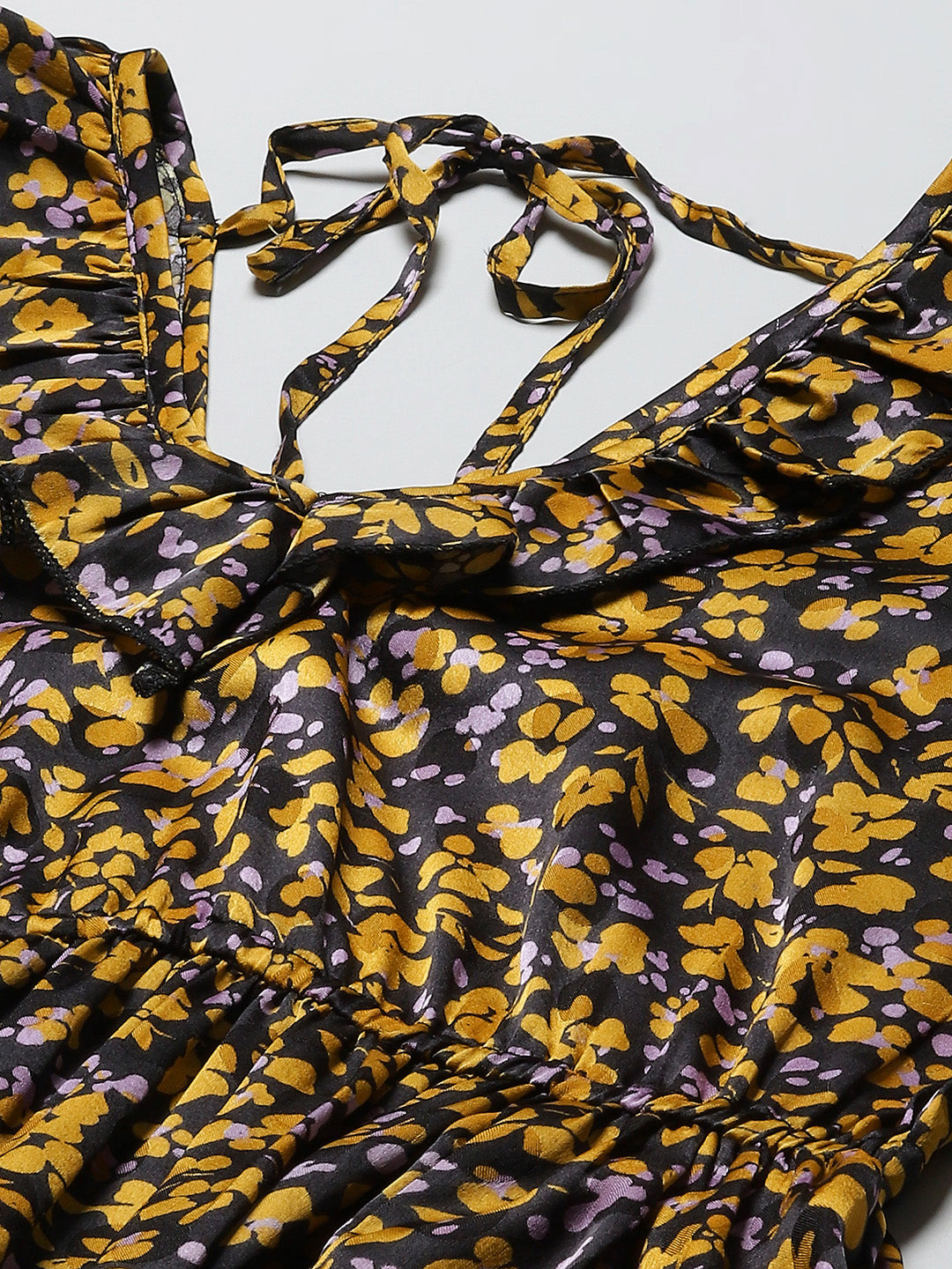 Mustard Print Ruffled Dress