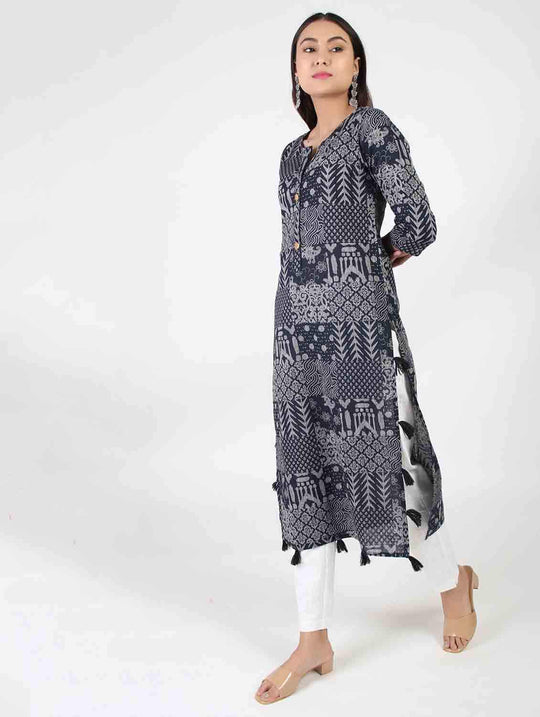CINNAMON TASSEL PRINTED KURTI