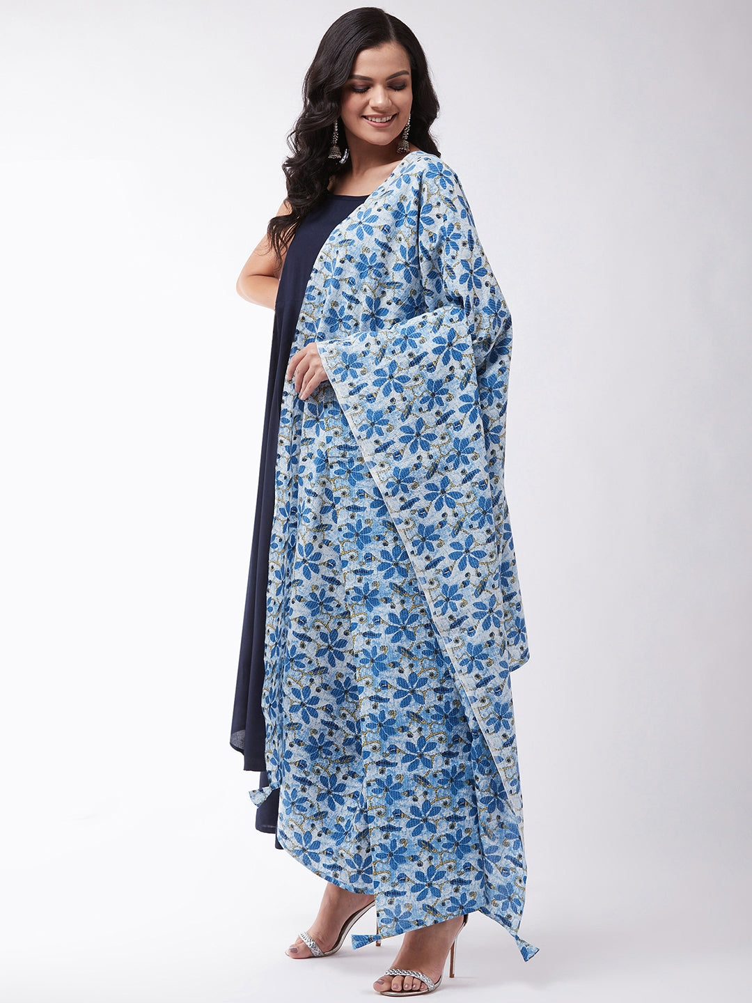 Navy Blue Strappy Kurta Palazzo Set With Indigo Kantha Dupatta
