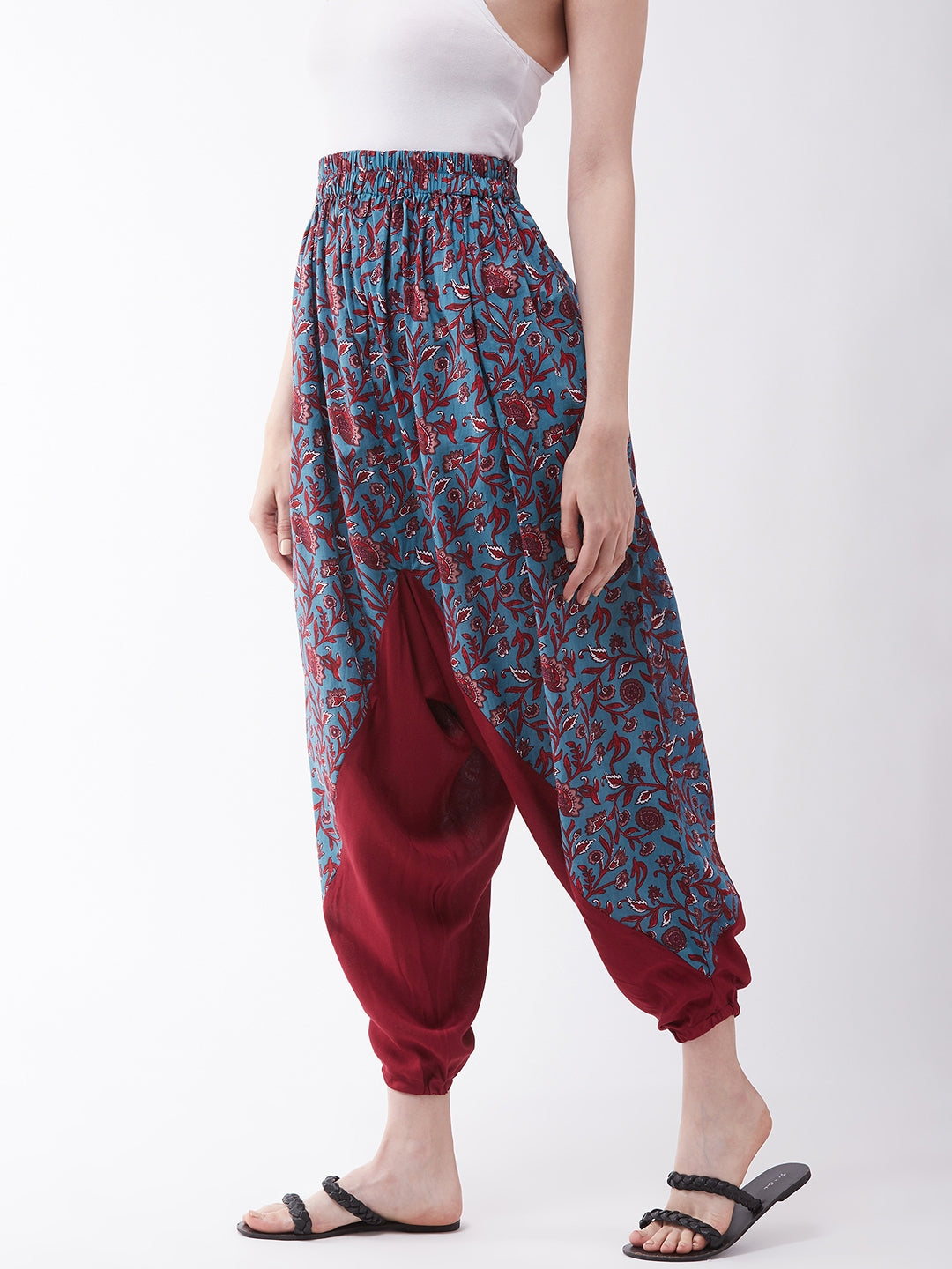 Blue-Maroon Kalamkari Harem Pant