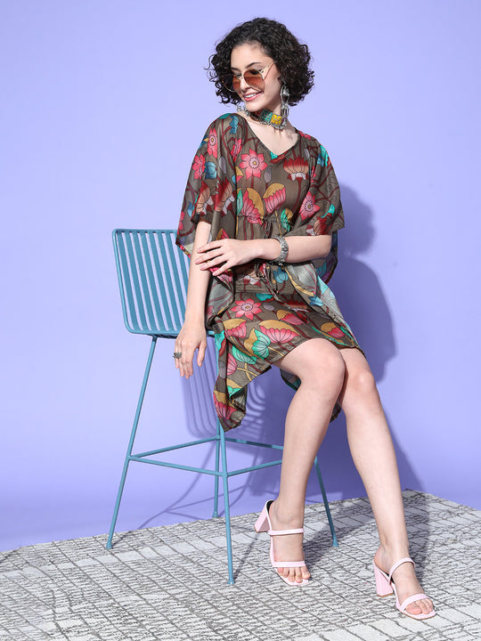 Brown Printed Kaftan Dress