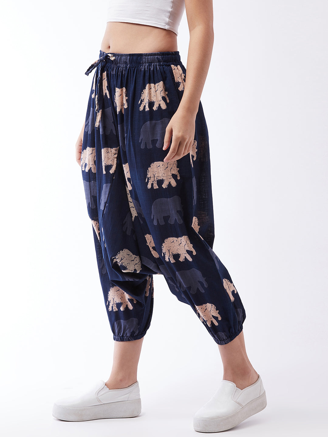 Whitewhale Mens  Women Rayon Elephant Printed Harem Pants Pockets Yog