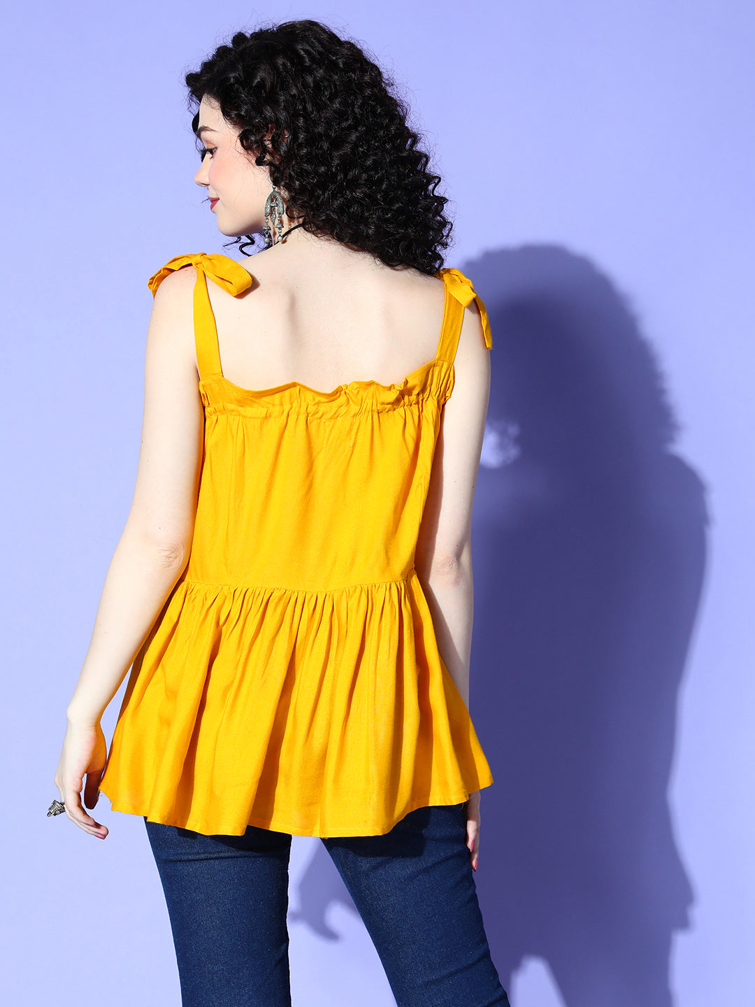 Mustard Shoulder Tie-Up Top