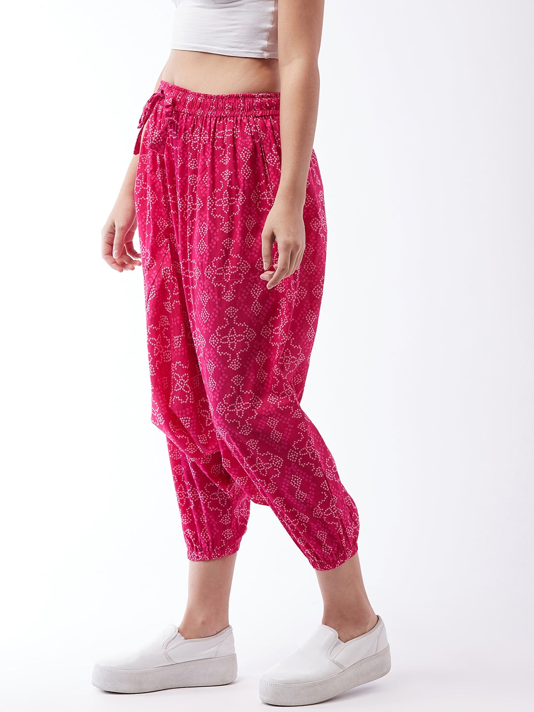 Pink Bandhini Harem Pants For Teens
