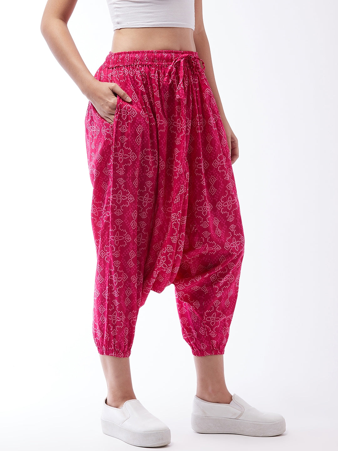Pink Bandhini Harem Pants For Teens