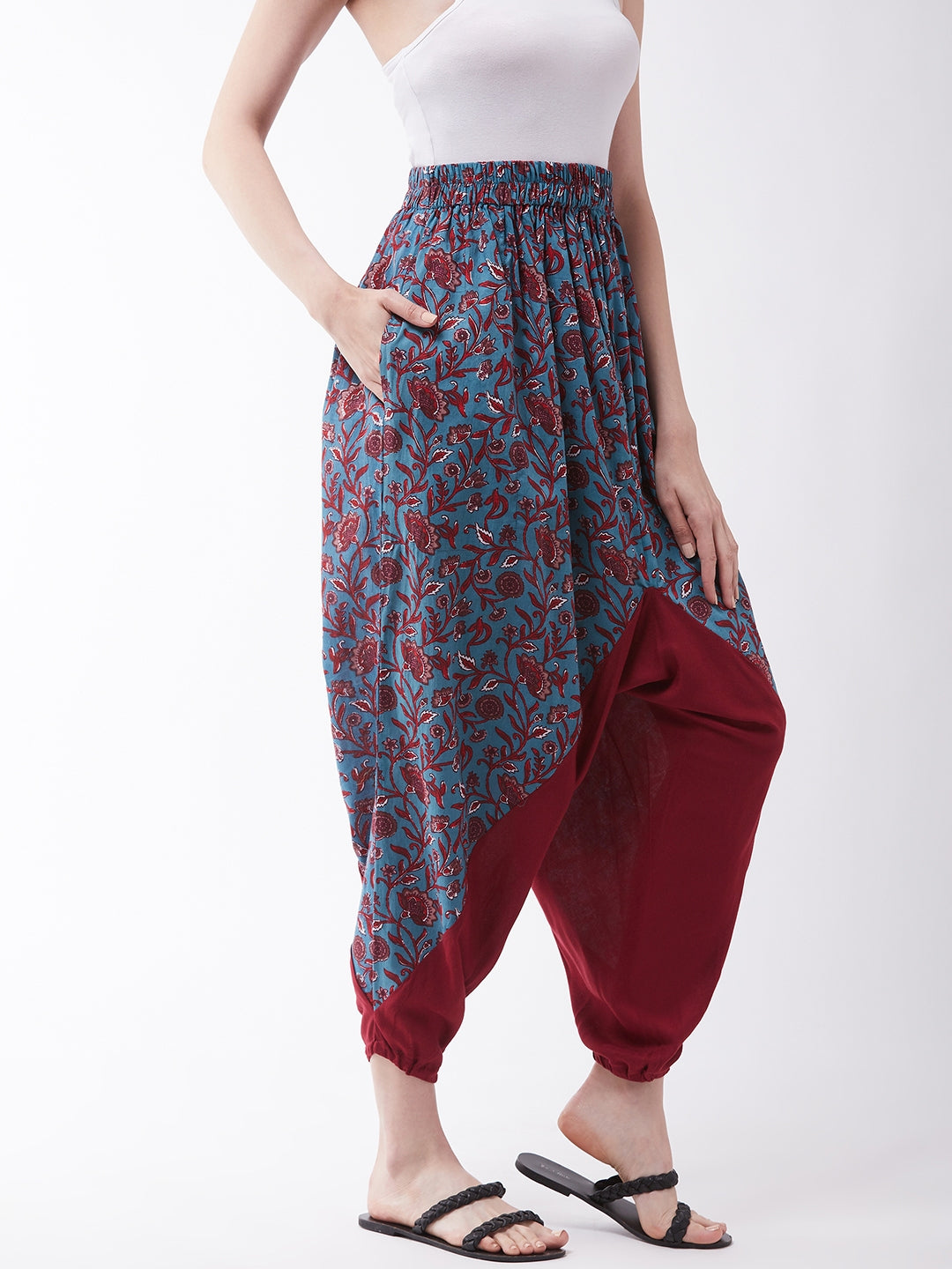 Blue-Maroon Kalamkari Harem Pant