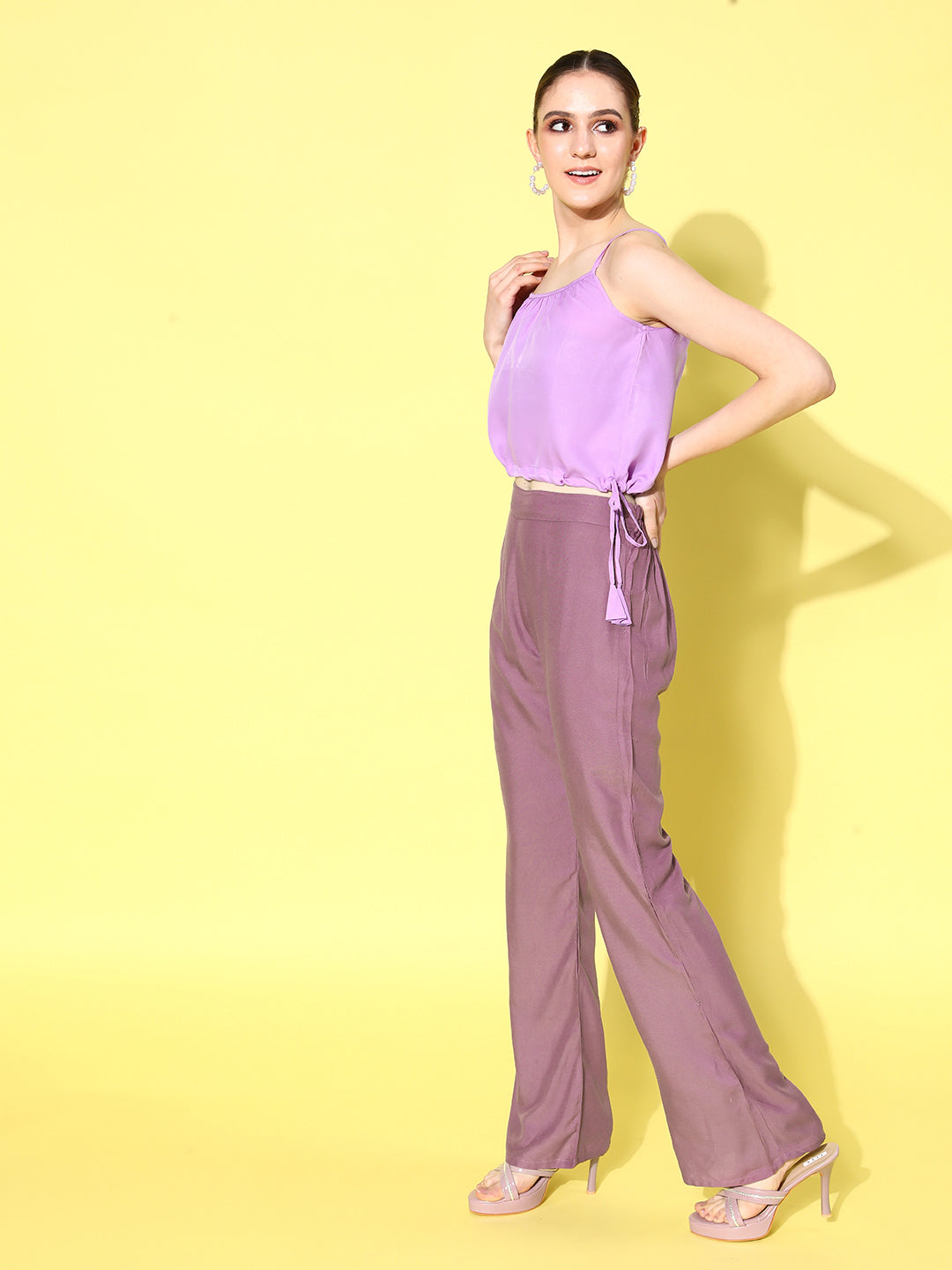 MAUVE COORD SET WITH CREPE MAUVE CROP TOP