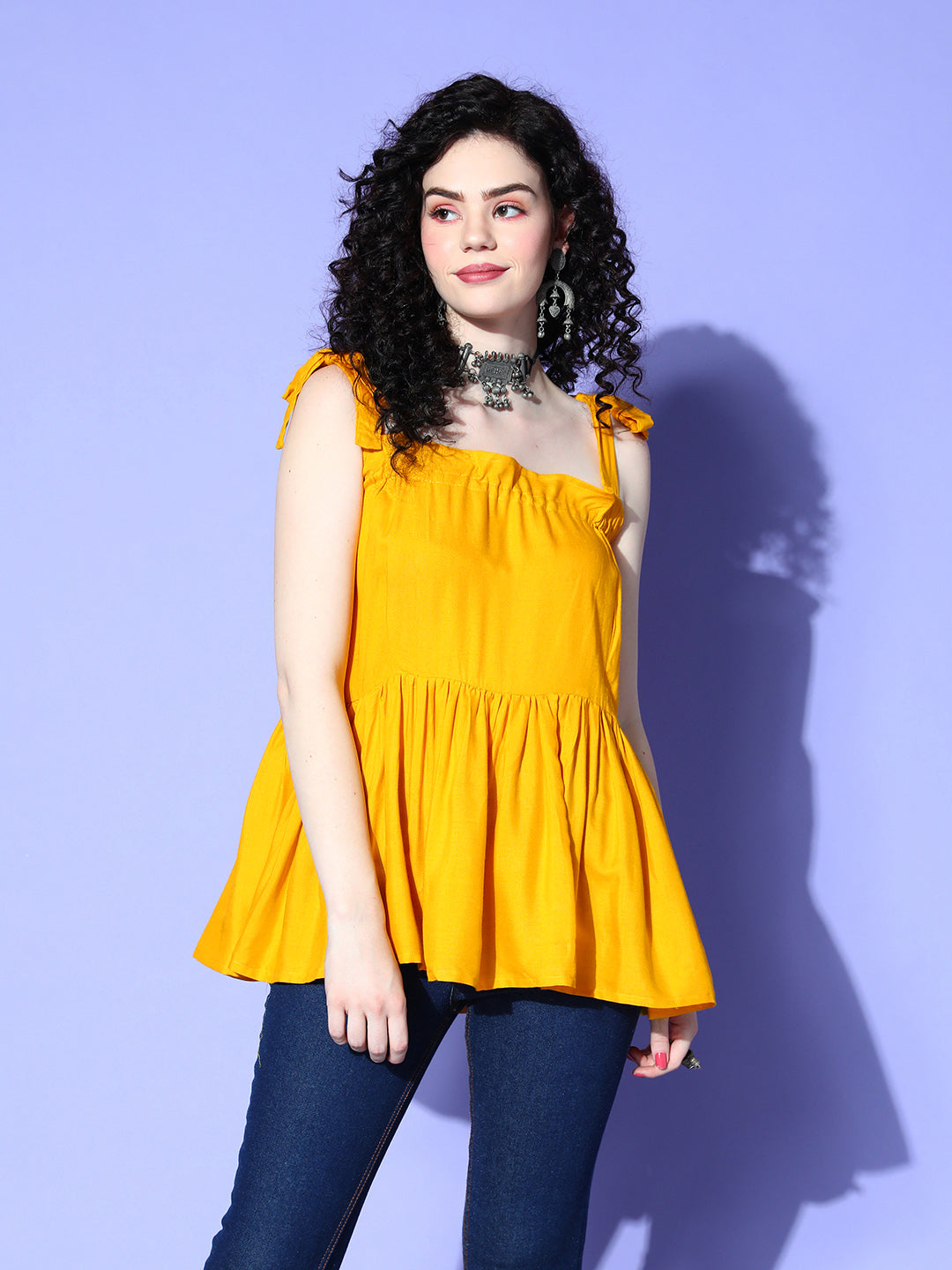 Mustard Shoulder Tie-Up Top