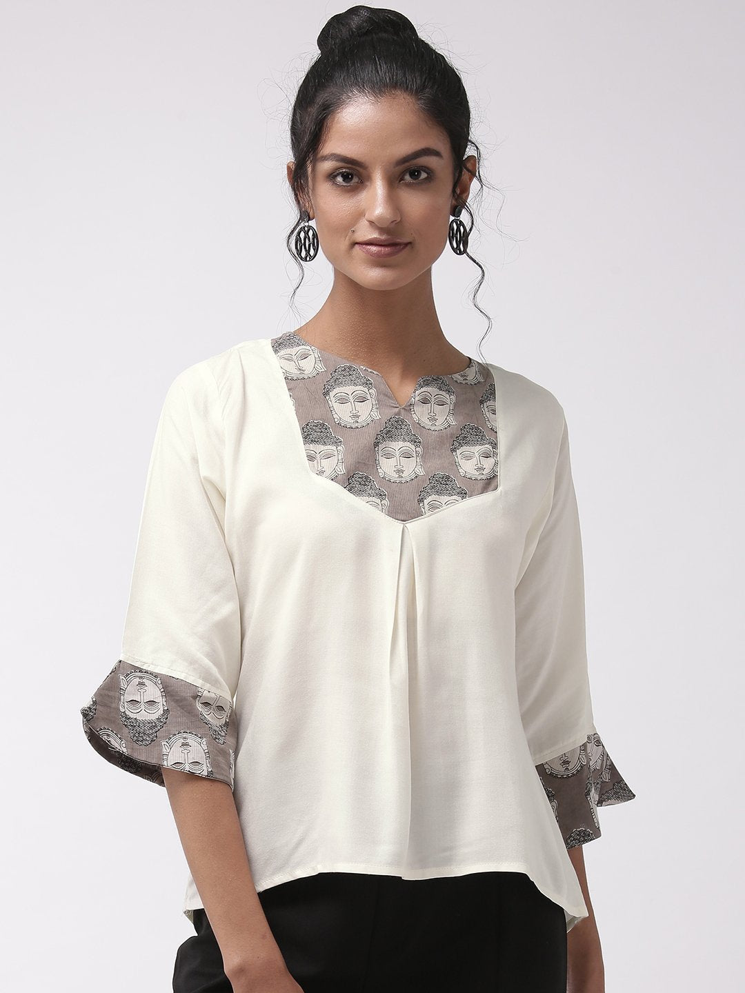 Budha Print Top - Off White