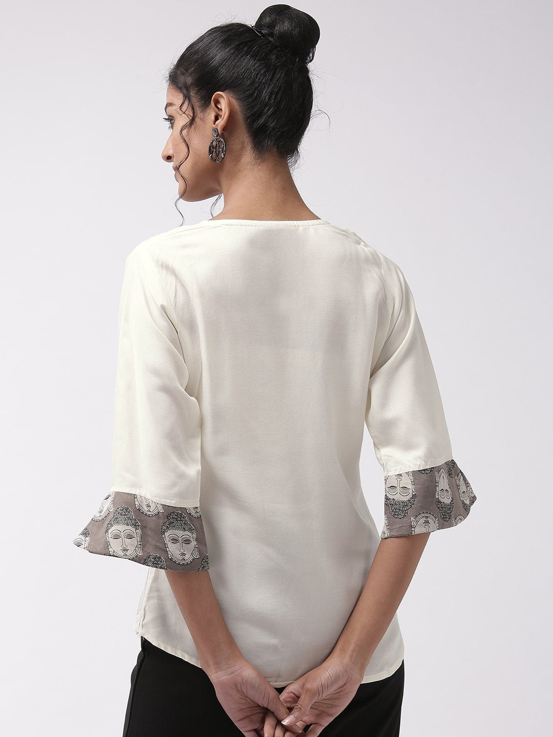 Budha Print Top - Off White
