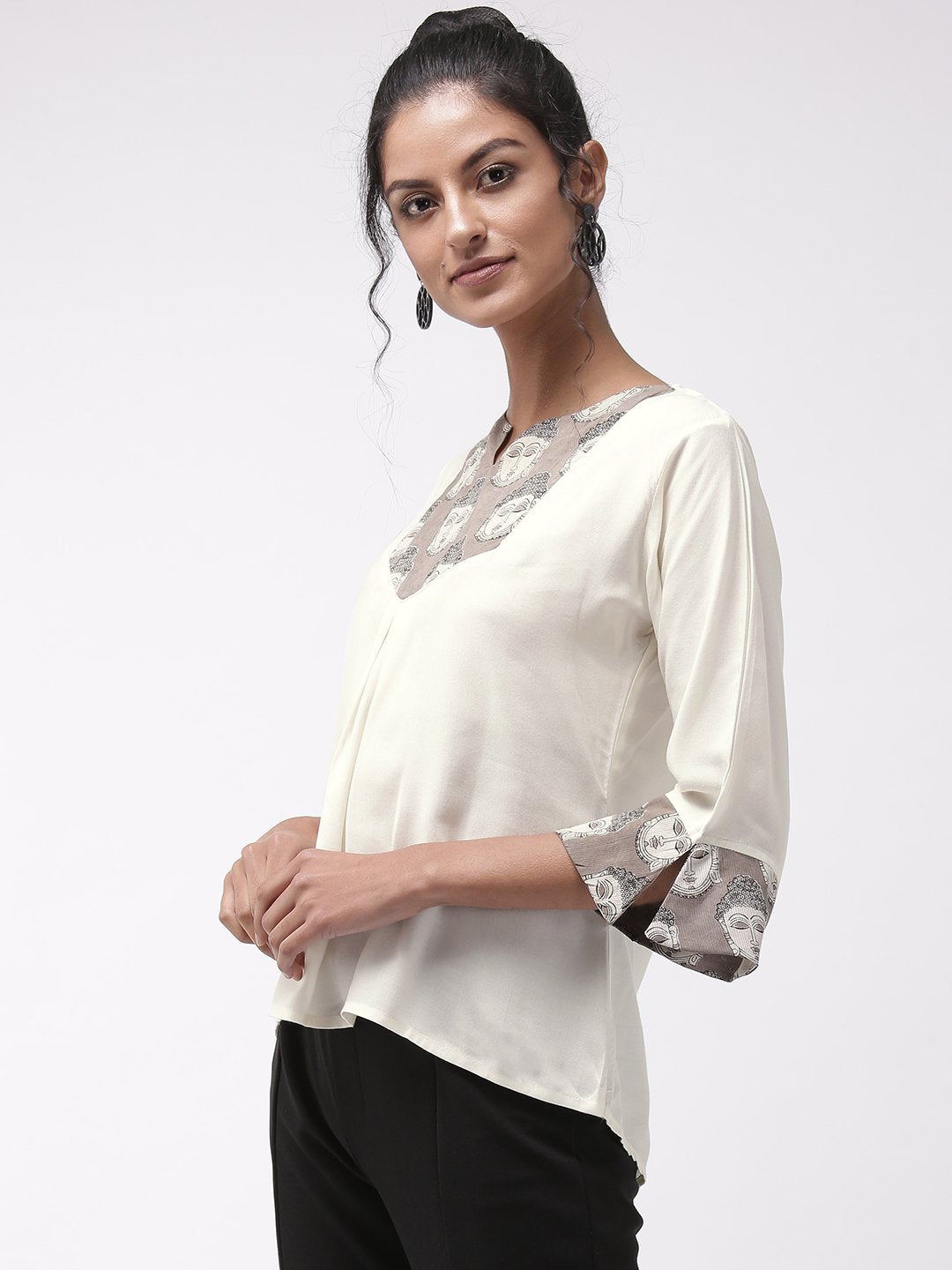 Budha Print Top - Off White