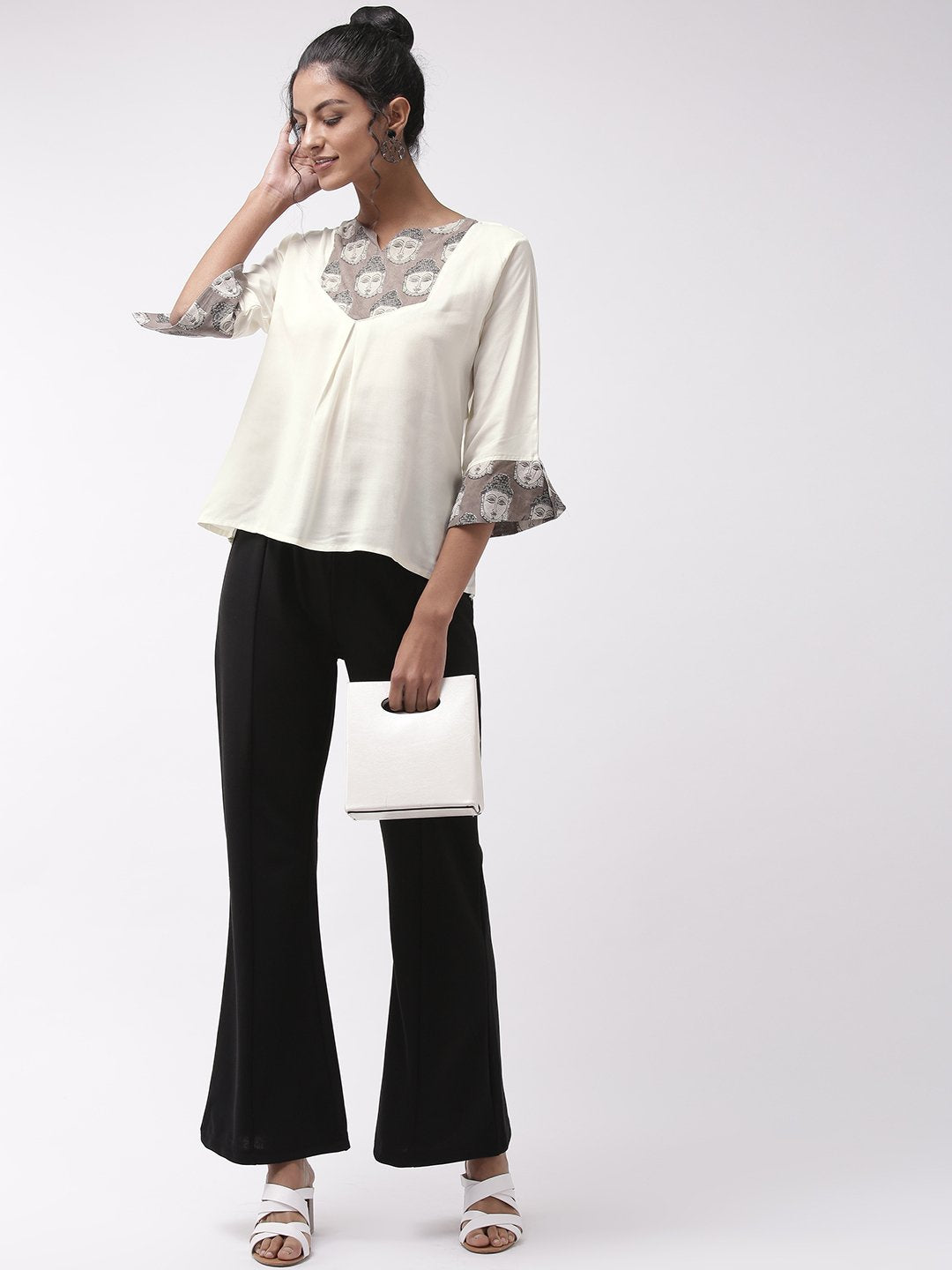 Budha Print Top - Off White