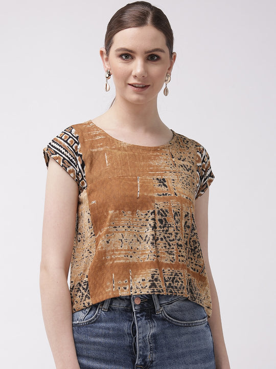 Brown Print Top