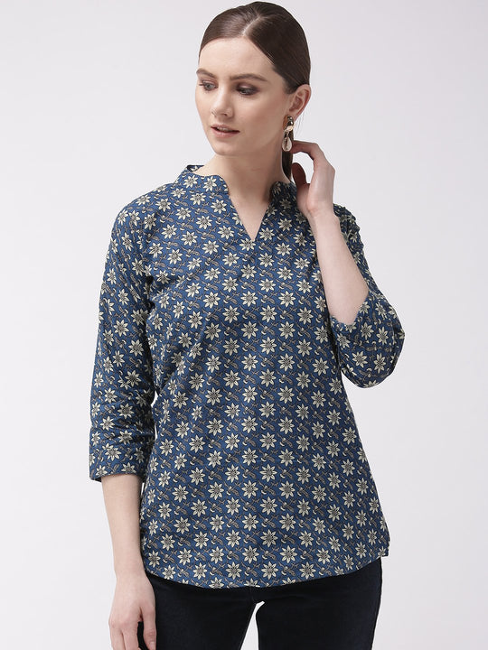 Short Kurta Top Printed Blue